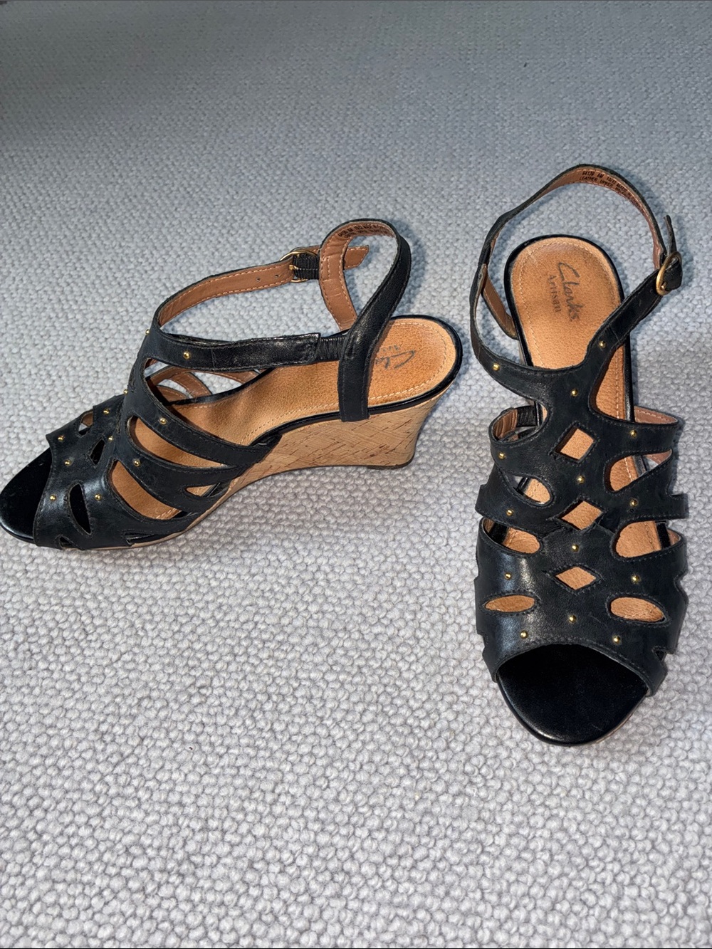 Clarks Artisan Cutout Wedge Sandals, Size 8, Black